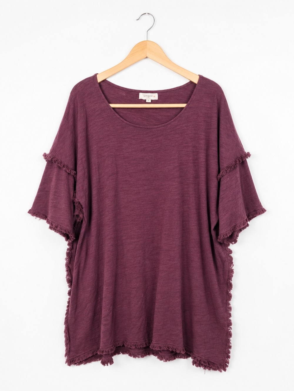 UMGEE Women's Fringed Sleeve Tunic Top - Plum - Picture 3 of 6